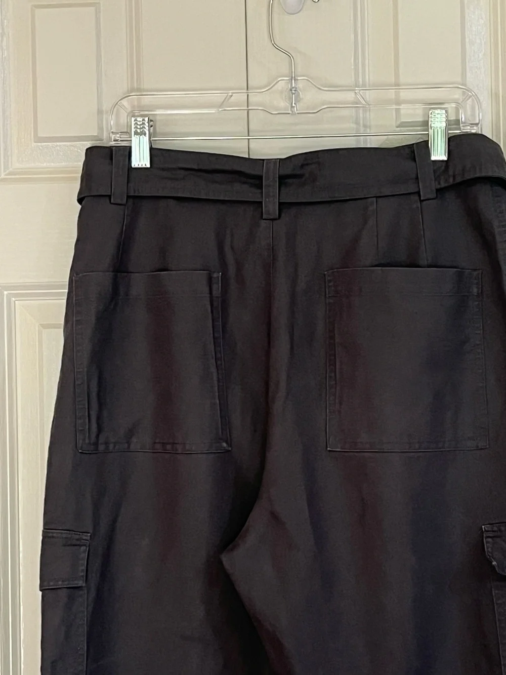 Quince Organic Cotton Linen Twill Cargo Pant  Women's Large Charcoal Gray Belted